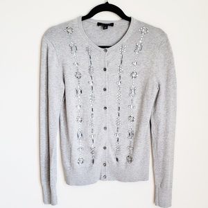 Ann Taylor  Gray Jeweled Cardigan Size Small